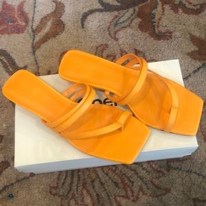 NWOT Open Edit orange kitten heel, angeled square toe sandal size 9